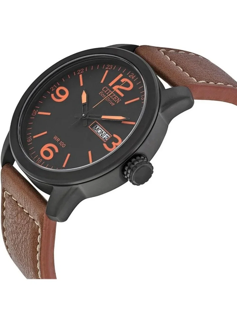 NWT Citizen Eco Drive Black Dial Brown Leather Men's Watch